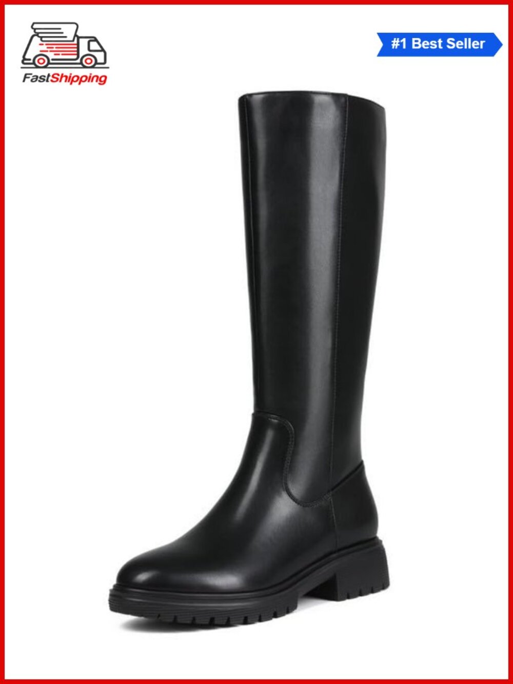 Women's Round Toe Knee High Flat Platform Boots Faux Leather Tall Fall